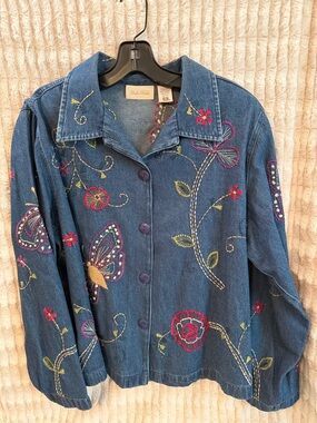 Studio Works Vintage Dark Blue Denim Jacket with Multicolor Embroidery